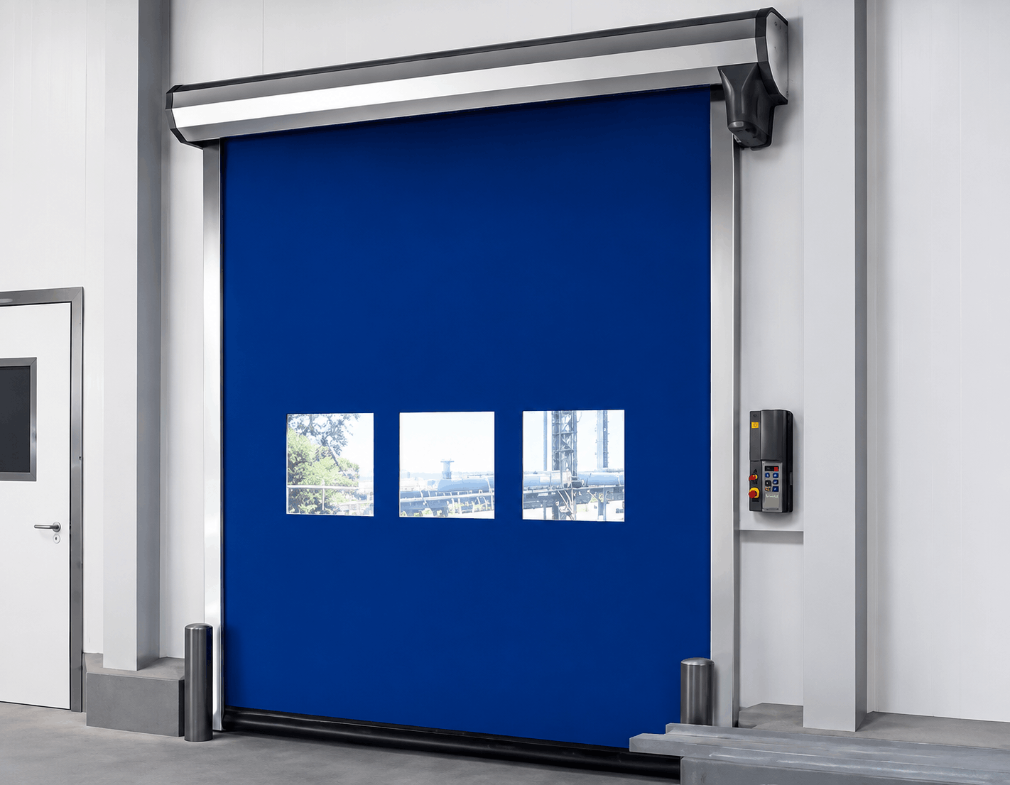 speed doors cornwall in blue colour